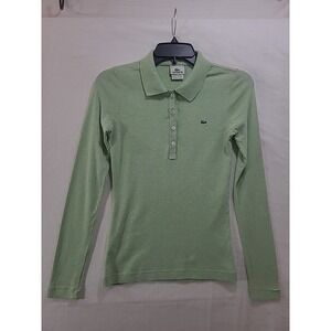 LACOSTE Polo Shirt Women's Size EU 36 US 4/XS  Spring Green Cotton‎ L-Slv READ